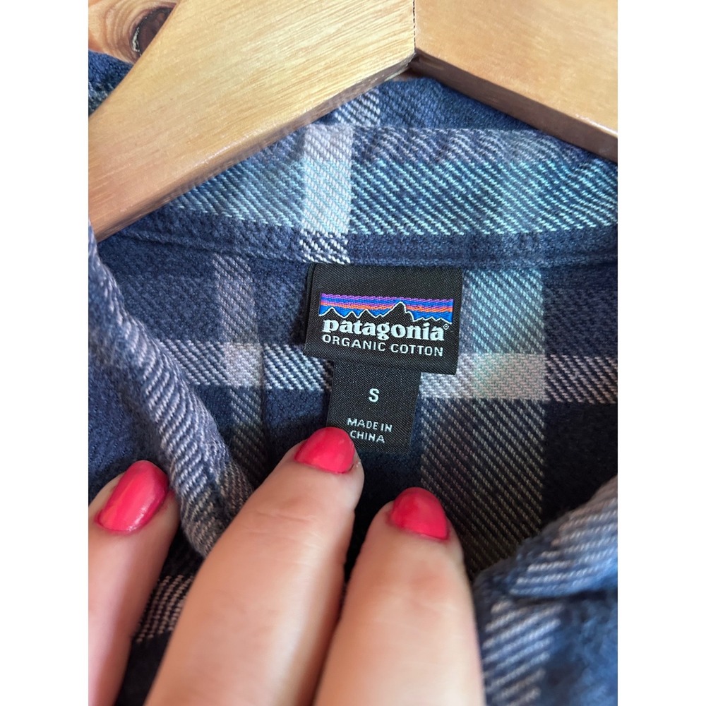 Patagonia Fjord Flannel Shirt Dress Womens Small Blue Plaid Organic Cotton Small - Picture 4 of 8